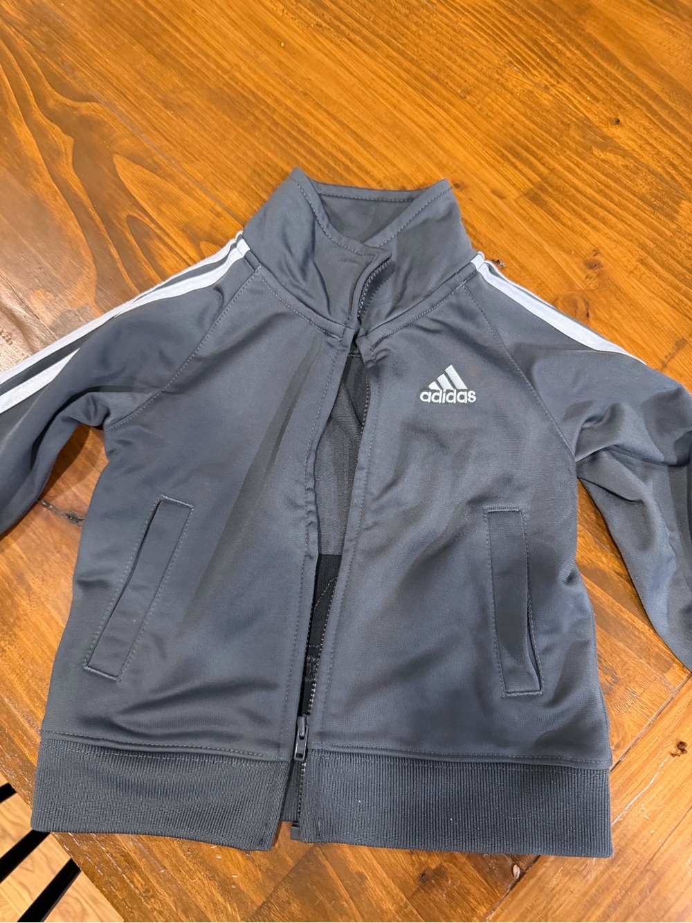 adidas Gray Kids Zip-Up Track Jacket with White 3-Stripes - Picture 3 of 5